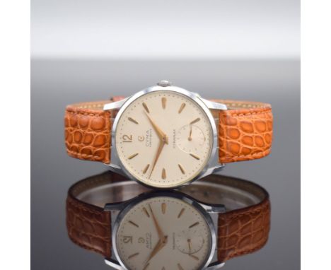 CYMA Chronometer Cymaflex Referenz 586 K Herrenarmbanduhr 36 mm,  Schweiz um 1955, Handaufzug, verchr. Geh., Stahlboden aufge