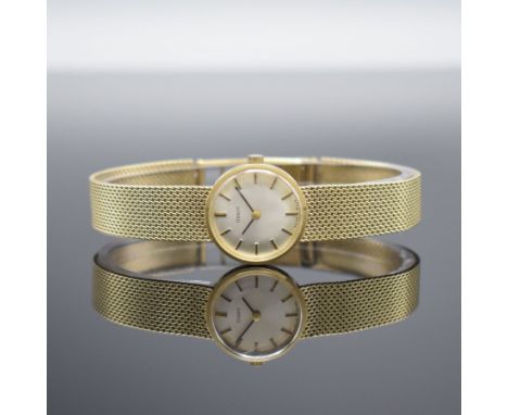 TISSOT Damenarmbanduhr in GG 585/000,  Schweiz um 1965, Handaufzug, Boden aufgedr., Milanaiseband in GG 585/000, silb. Ziffer