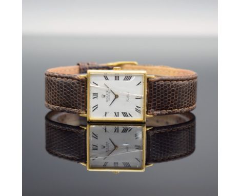 ROLEX Cellini rechteckige Armbanduhr in GG 750/000 Referenz 3603,  Handaufzug, Schweiz um 1961, 2-tlg. Geh., Boden aufgedr., 