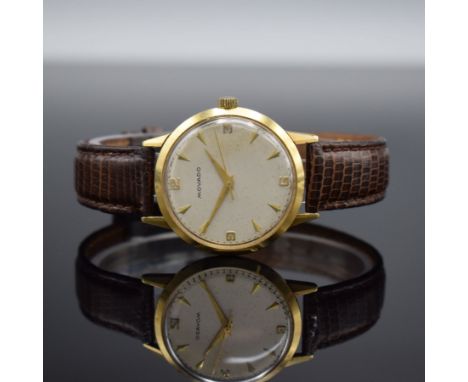 MOVADO Herrenarmbanduhr in GG 750/000 mit Kaliber 127,  Handaufzug um 1950, Handaufzug, 2-teil. Geh., Boden aufgedr., silb. Z