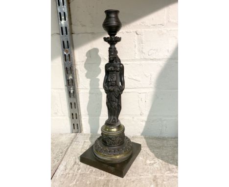 BRONZE FIGURAL CANDLESTICK - 30CMS H APPROX
