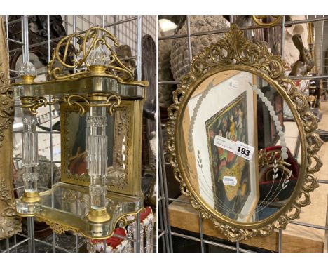 BRASS &amp; GLASS WALL SHELF &amp; MIRROR