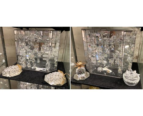 TWO DISPLAY CASES OF SWAROVSKI CUT CRYSTAL ANIMAL FIGURES WITH BLACK EYES INCL. SWAROVSKI GRAPES &amp; OTHER FRUIT