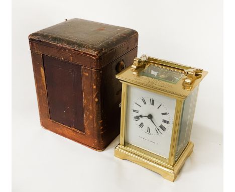 MAPPIN &amp; WEBB CARRIAGE CLOCK IN ORIGINAL LEATHER CASE - ENGRAVED
