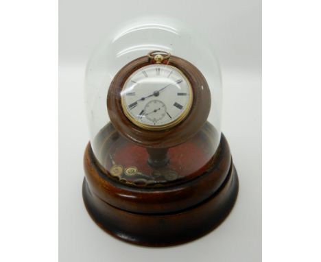 AN 18CT GOLD OPEN FACE POCKET WATCH IN GLAZED DOMED CASE the pocket watch with white enamelled dial black Roman numerals and 