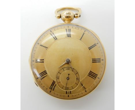 AN 18CT GOLD OPEN FACE POCKET WATCH the case hallmarked London 1832-33, with gold coloured dial, black Roman numerals and sub