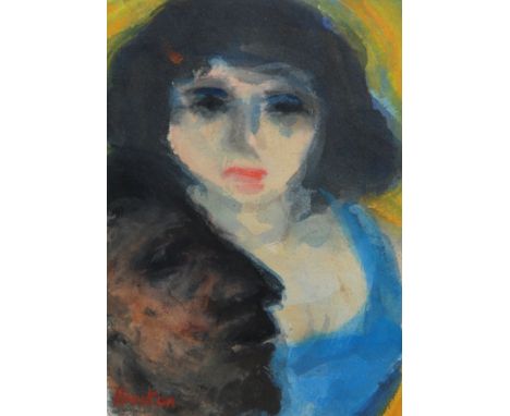 •JOHN HOUSTON OBE, RSA (SCOTTISH 1930-2008) THE BLUE DRESS Watercolour, signed, 12.5 x 9cm (5 x 3 1/2") Compass Gallery label