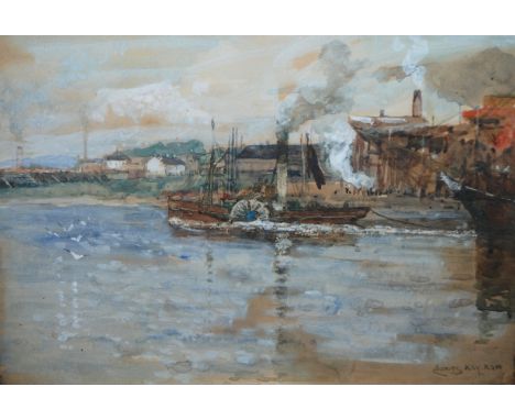 JAMES KAY RSA, RSW (SCOTTISH 1858-1942) IN TOW ON THE CLYDE Gouache and watercolour, signed, 16.5 x 24cm (6 1/2 x 9 1/2") Ins