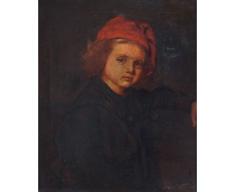 JOHN HANSON WALKER (BRITISH 1844-1933) THE RED CAP Oil on canvas, signed, 61 x 51cm (24 x 20") Inscribed '22 Kensington Park'