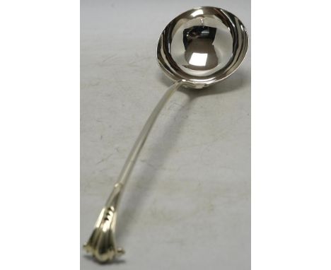 A George III silver Onslow pattern soup ladle, by James Tookey, London, 1766, 34.8cm, 5oz. Condition - fair to good