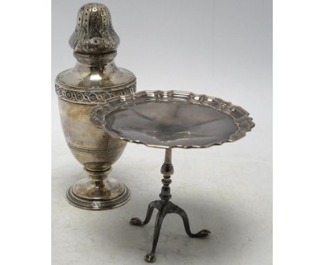 An Edwardian silver miniature model of a tripod table with piecrust border, Goldsmiths &amp; Silversmiths Co Ltd, Sheffield, 