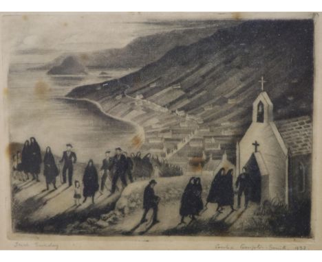 Cecilia Compton-Smith (Exh. 1931-37), etching, 'Irish Sunday', signed and dated 1932, 12 x 16cm. Condition - poor, foxing thr