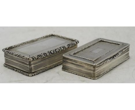 Two late William IV engine turned silver rectangular snuff boxes, Francis Clark, Birmingham, 1835/6, largest 70mm. Condition 