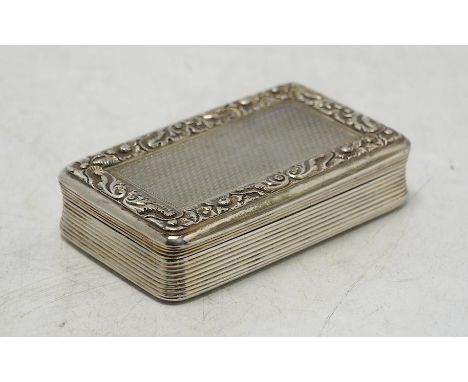 A late George III engine turned silver snuff box, William Elliot, London, 1819, 74mm, with interior engraved inscription. Con