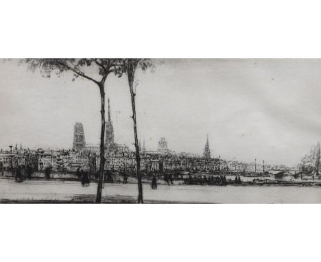 James McBey (Scottish, 1883-1959), drypoint etching, 'Rouen', signed in ink, dated in the plate 1916, 16.5 x 36.5cm. Conditio