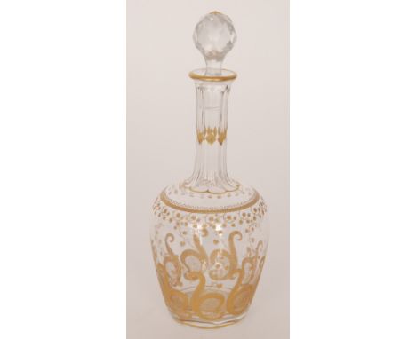 A late 19th Century Baccarat spirit decanter of footed ovoid form with slice cut collar neck and a lapidary stopper, acid etc