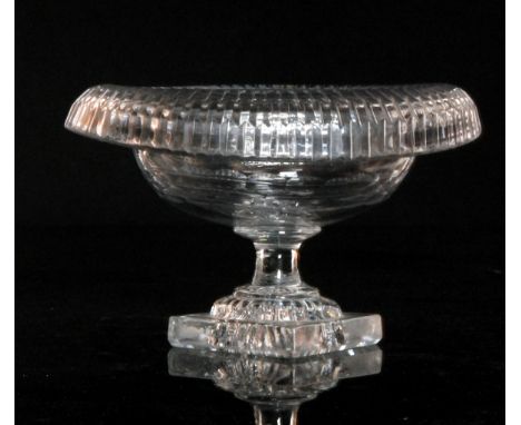 A late Georgian Irish cut crystal glass bowl circa 1800, oval bowl with a deep turnover rim cut with a band of repeat mitre c