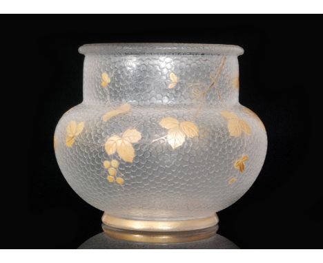 A late 19th Century Harrach clear crystal glass posy bowl of compressed ovoid form with collar neck and roll rim, gilded with