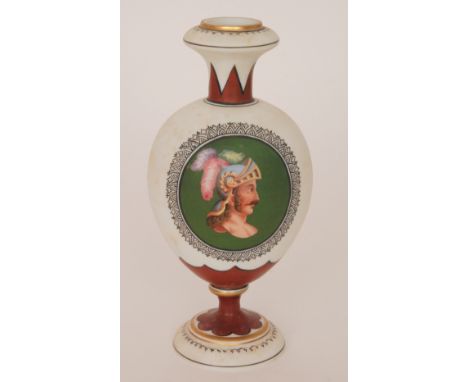 A 19th Century Continental opal glass vase, possibly French, of footed ovoid form with flared collar neck, hand enamelled in 