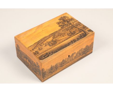 19th century Scottish sycamore Mauchline ware playing card box, wooden hinged cover revealing a fitted interior, stamped S St