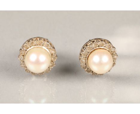 Pair Mappin and Webb white gold pearl and diamond stud earrings, pearls approximately 8mm diameterCONDITION REPORTThe diamond