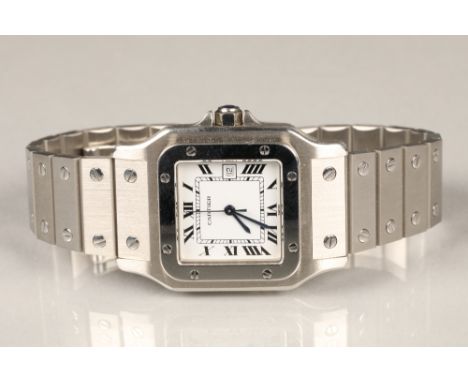 Gents Cartier Montres Santos stainless steel wristwatch, the square dial with roman numerals , sweep second hand and date ape
