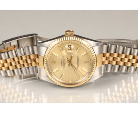 Gents Rolex Oyster perpetual Datejust superlative chronometer wristwatch, champagne dial with baton hour makers with date ape