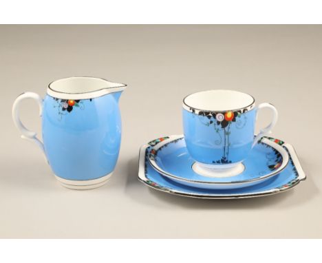 1920s Shelley Balloon Floral six person tea set, pattern number 11639, comprising six Lomond shape cups, six saucers, six sid