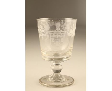 Late 19th / early 20th century etched glass, of tapering form, raised on knop stem terminating circular foot, the glass etche