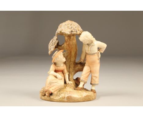 Royal Worcester figure group, boy and girl under a tree, date coded 1891, Model No 1364, Rd No 119923 Height 18.5 cmCONDITION