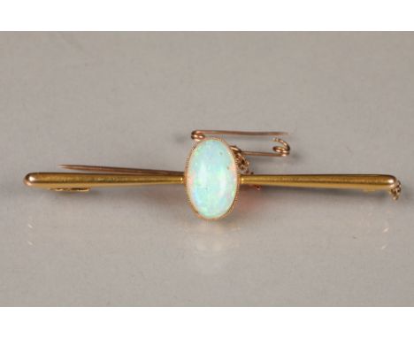 Ladies opal bar brooch, mounted in 15 carat yellow gold, mounted with a single opalLength 6cm, Weight 5g