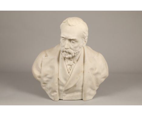 David Watson Stevenson RSA (Scottish 1842-1904)carved white marble bust, Edinburgh 1901'Alfred Nobel'Height 63cm