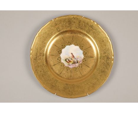 Royal Worcester cabinet plate, painted with a centre panel of a red grouse within a tooled and etched rich gilded ground, sig