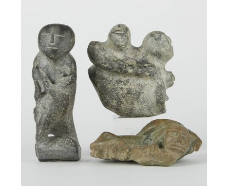 Luke Anowtalikt (Inuit, 1932-2006). Group of three pieces of carvings depicting abstract humanoid figures and faces. Signed a