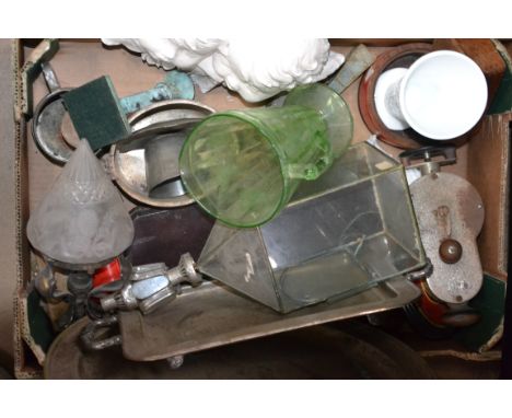 A mixed lot to include vintage trays , 20th Century lantern , plaster cherubs etc. (please see images)