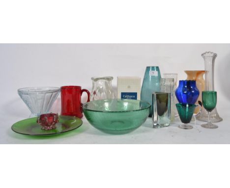 A collection of studio art glass to include Caithness and Whitefriars style etc.