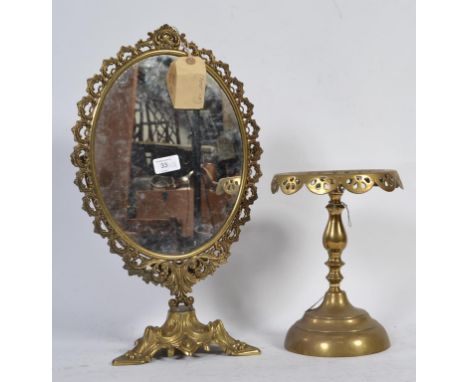 A Regency table mirror along with a 19th Century brass lamp stand