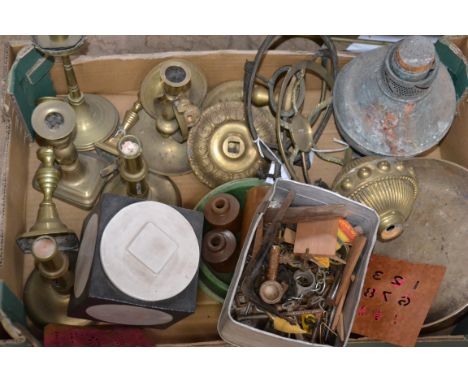 A mixed lot to include candle stick , oil lamps and various furniture spares  (please see images)