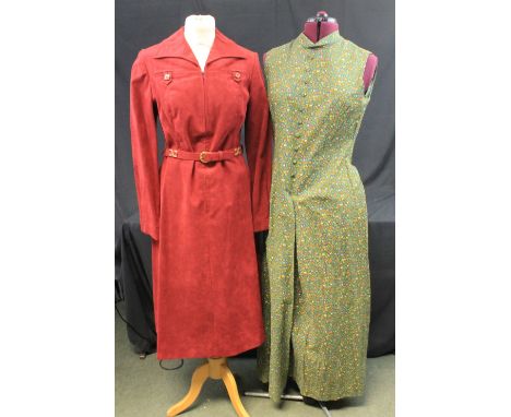 A Champs elysees yellow 60's shift dress with tie collar and long sheer sleeves, a 60's mod yellow shift dress with pockets a