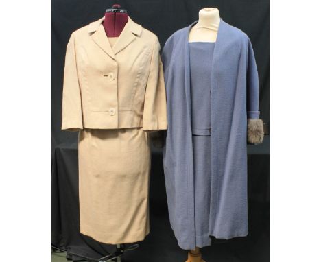 Collection of 50's/60's vintage dress suits to include: a yellow dress with white embroidery to top of bodice with a matching