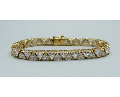 A silver gilt, simulated diamond line bracelet 
