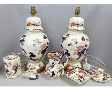 A collection of Mason's Mandalay china including two lamp bases 