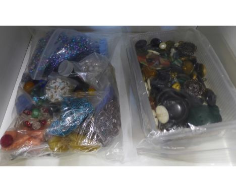 Vintage beads, button, buckles, for repairs and re-stringing 