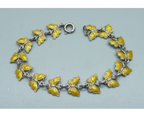 A Danish silver and enamel butterfly bracelet by Volmer Bahner 
