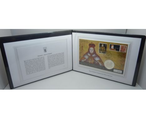 A 1oz silver £5 coin cover, Queen Elizabeth I 