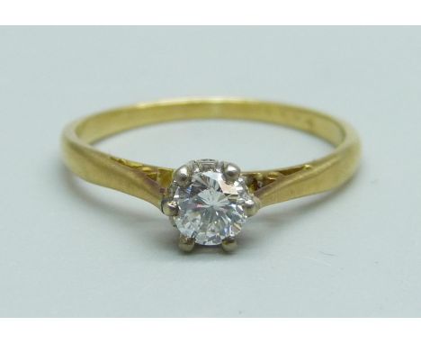 An 18ct gold diamond solitaire ring, London 1974, 2g, M 
