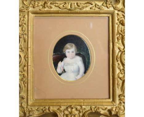 A 19th Century Oval Portrait Miniature 'Study of a Girl' within gilded frame, 8 x 7 cms