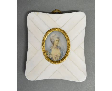 A Small Portrait Miniature with Bone Frame, 9 x 8 cms