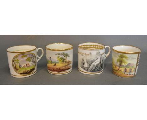 An Early 19th Century Grainger Worcester Coffee Can, together with three other similar coffee cans, one painted with a reserv