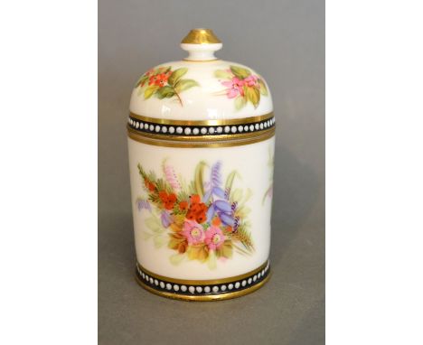 A 19th Century Worcester Porcelain Go To Bed Match Holder, hand painted with summer flowers and jewelled decoration, 7.5 cms 